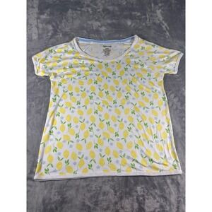 Pillow Talk Womens Pajama Top Medium White Yellow Lemon Print Sleep Shirt 566162